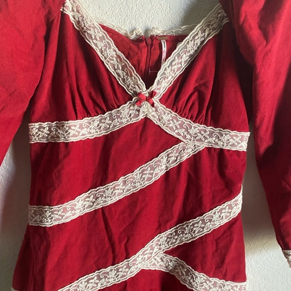 Free People Tennley Red Milkmade Coquette Corduroy Whimsigoth Lace Mini Dress XS - Picture 5 of 16